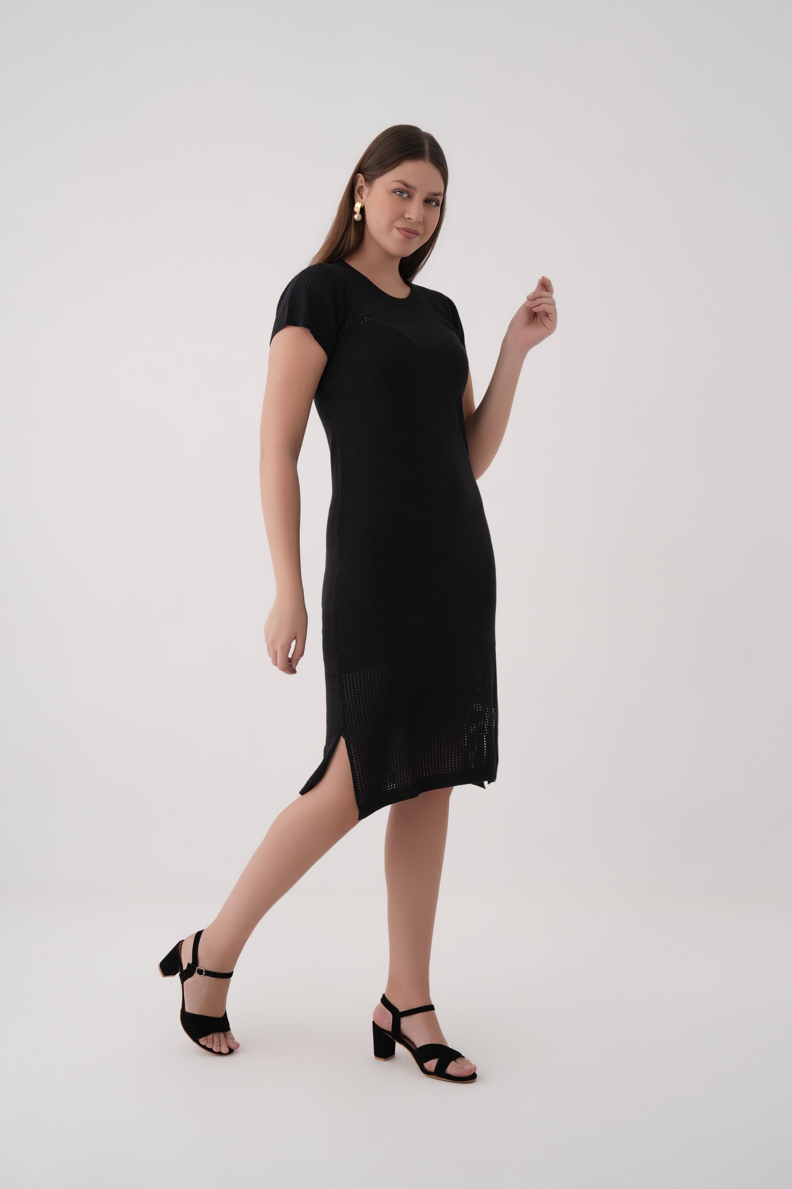 Panelled Knit Mesh Dress