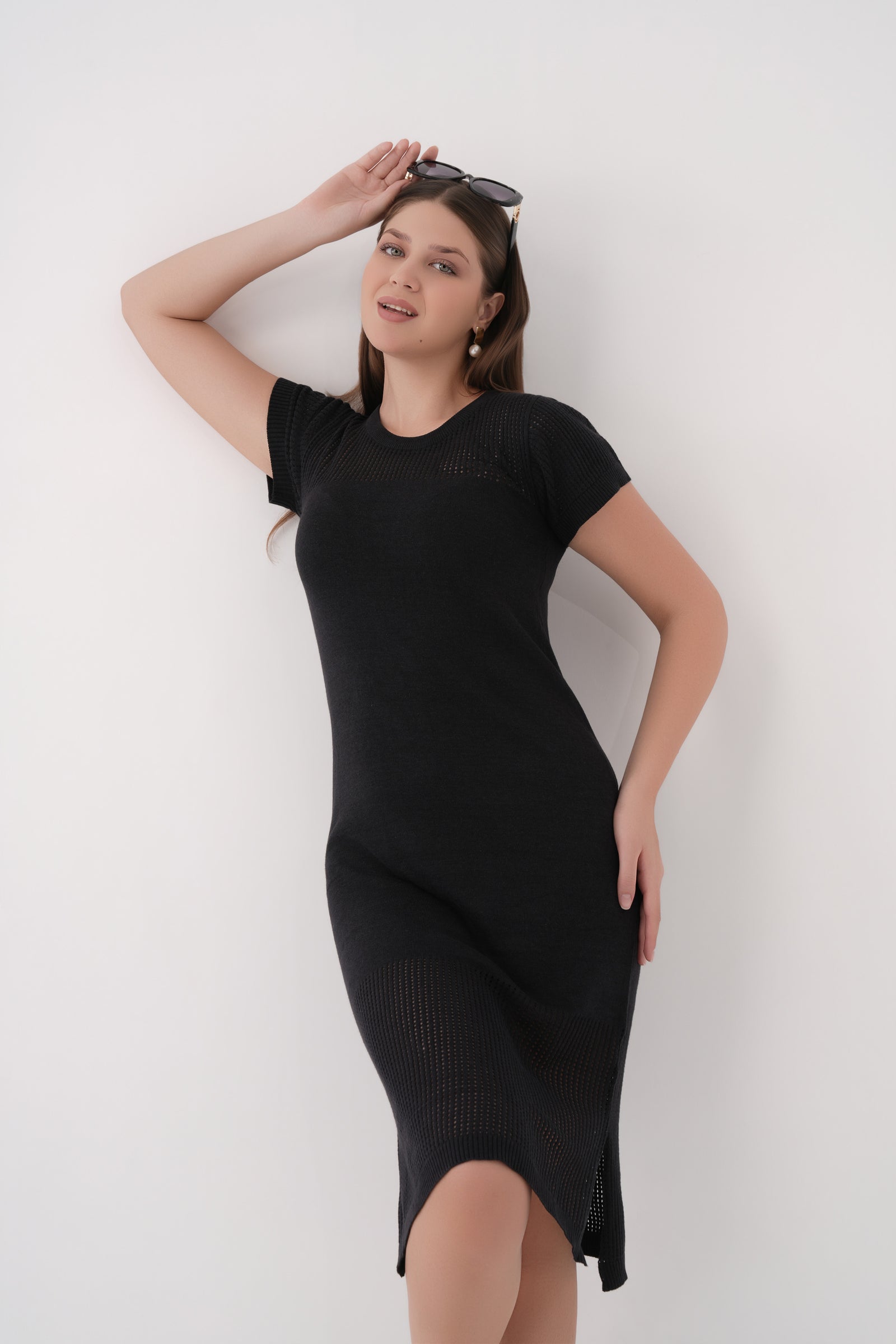 Panelled Knit Mesh Dress