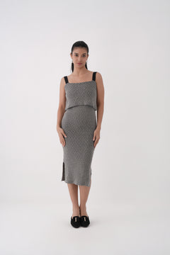 Layered Honey Comb Knitted Midi Dress