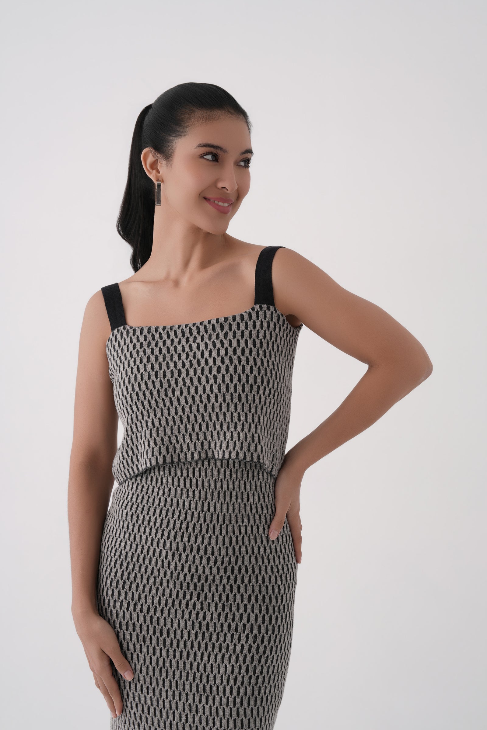 Layered Honey Comb Knitted Midi Dress