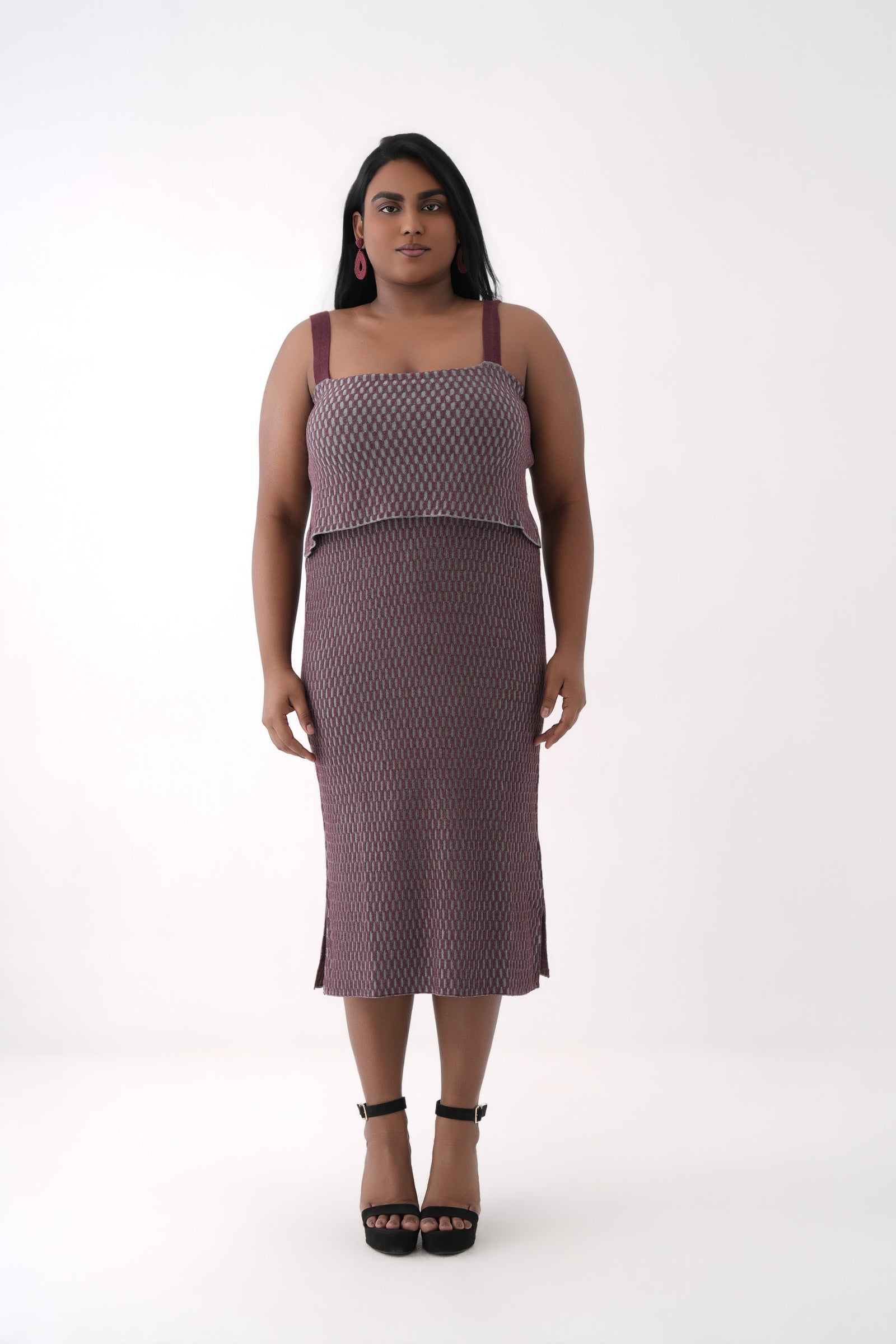 Layered Honey Comb Knitted Midi Dress