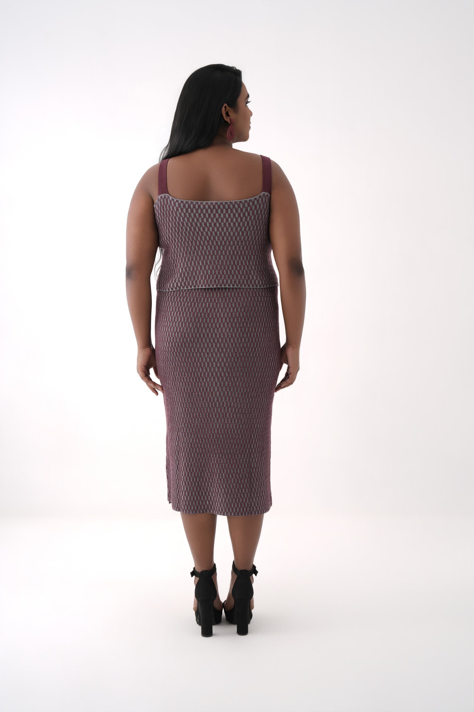 Layered Honey Comb Knitted Midi Dress