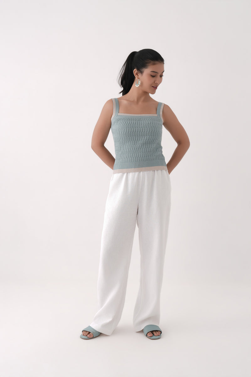 harbor green square neck cable knit tank top