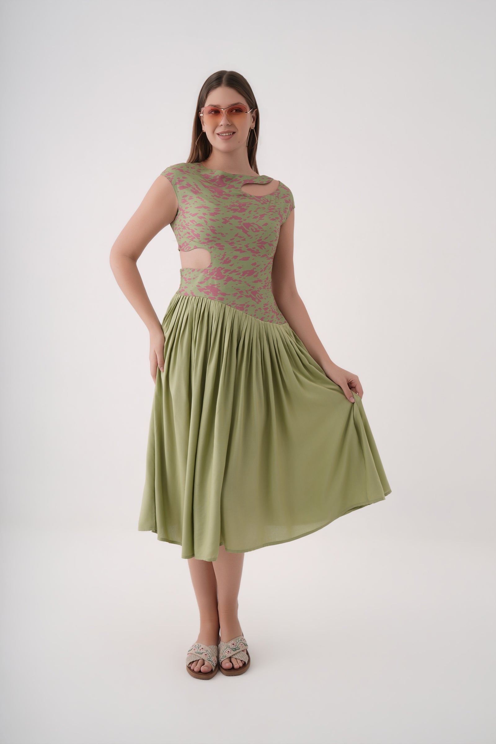 Printed Cut-Out Dress