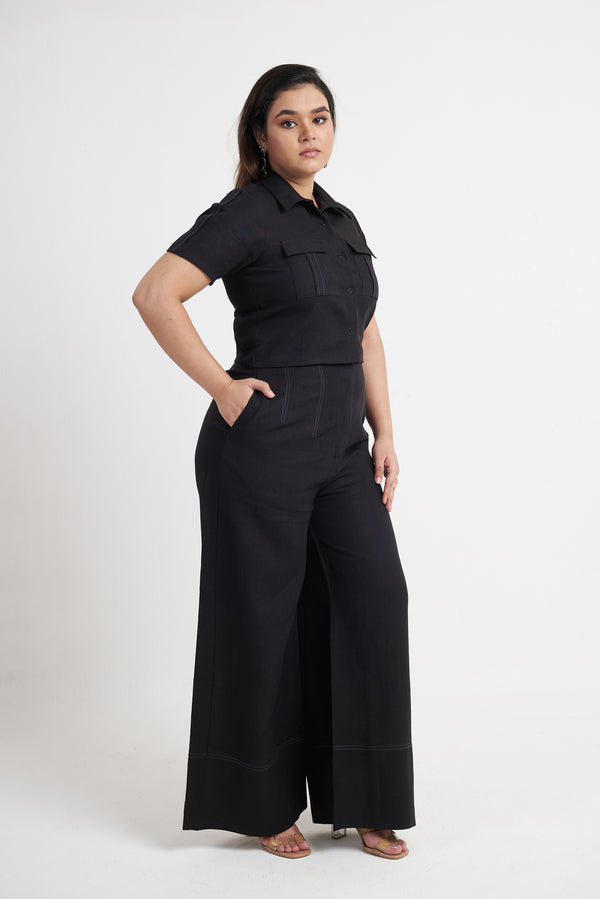 Contrast Stitch Wide Leg Trouser