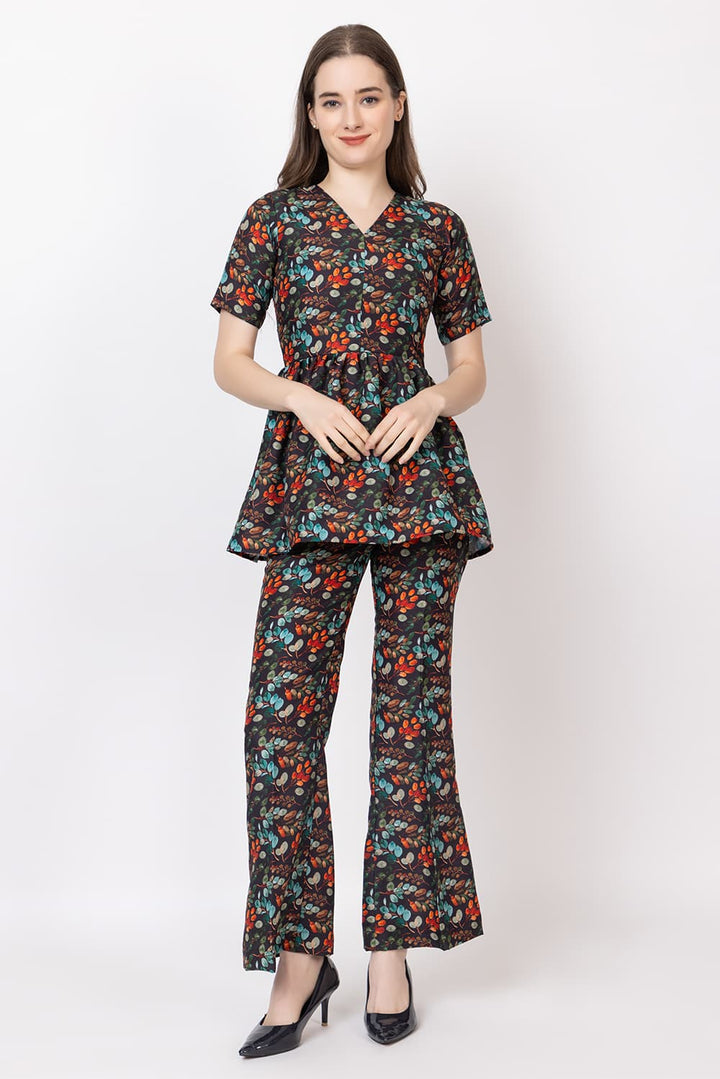 Angelina Co-ord Set(Floral Black)