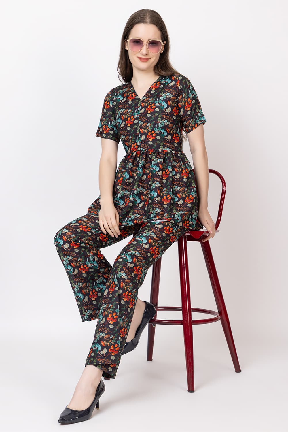 Angelina Co-ord Set(Floral Black)