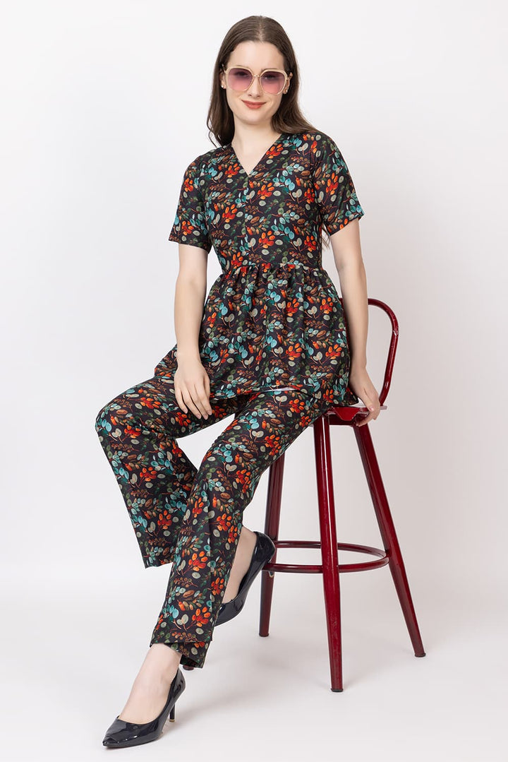 Angelina Co-ord Set(Floral Black)