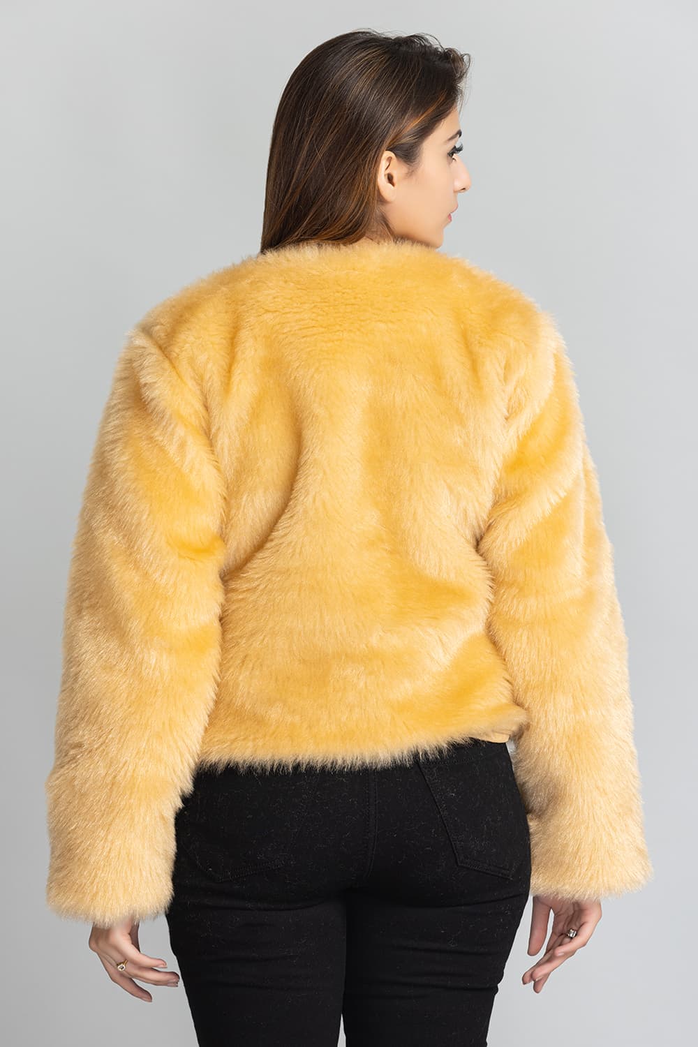 Fur V-Neck Jacket Gold