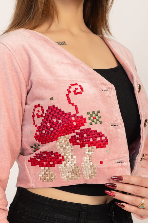 Embroidery Velvet Crop Jacket