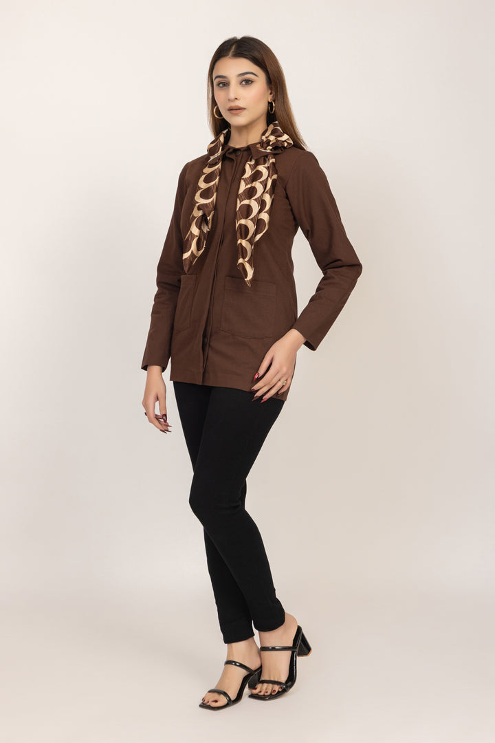 Scarf-Detail Tailored Jacket