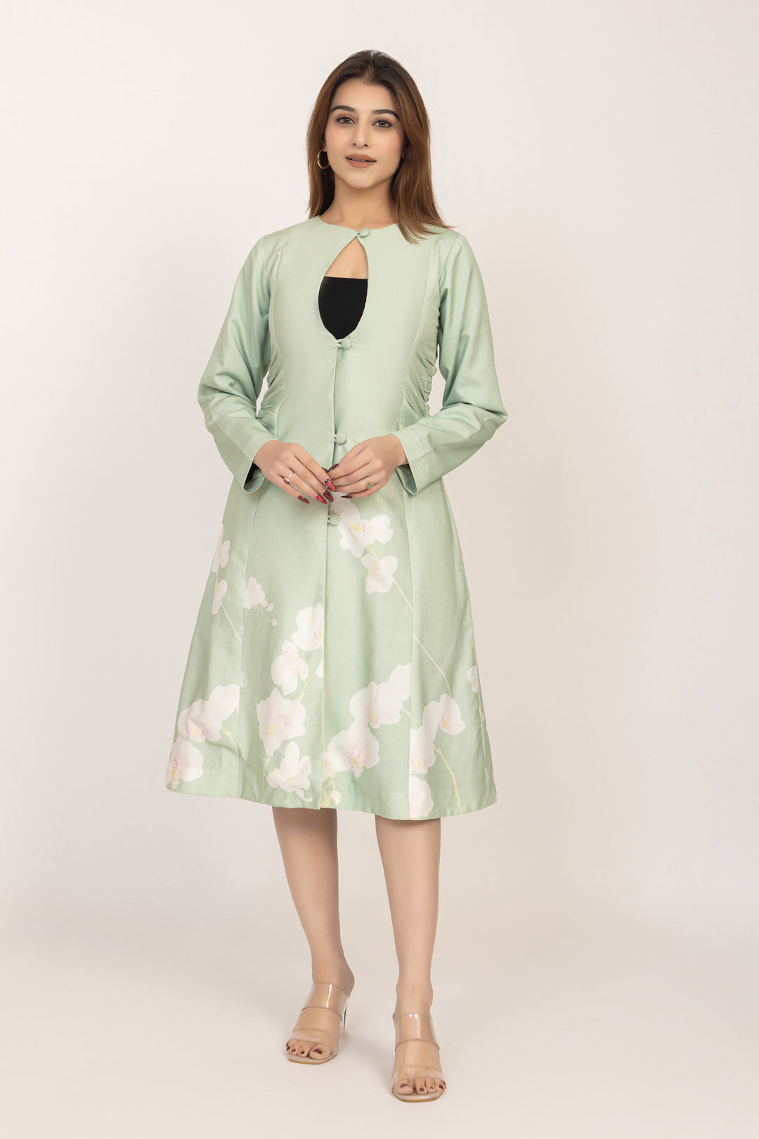 Floral Panel Button-Front Coat