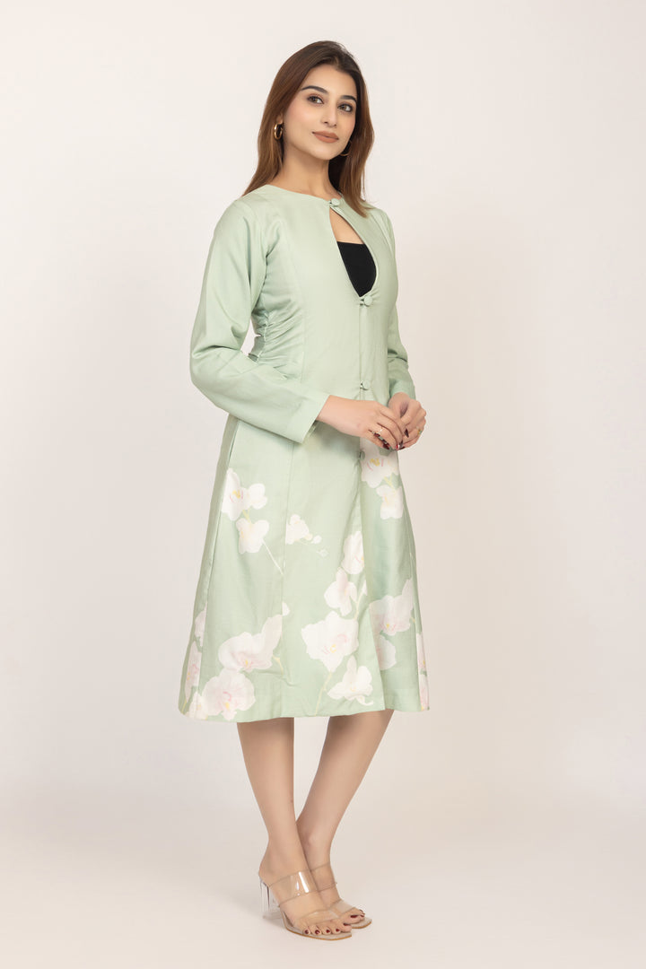 Floral Panel Button-Front Coat