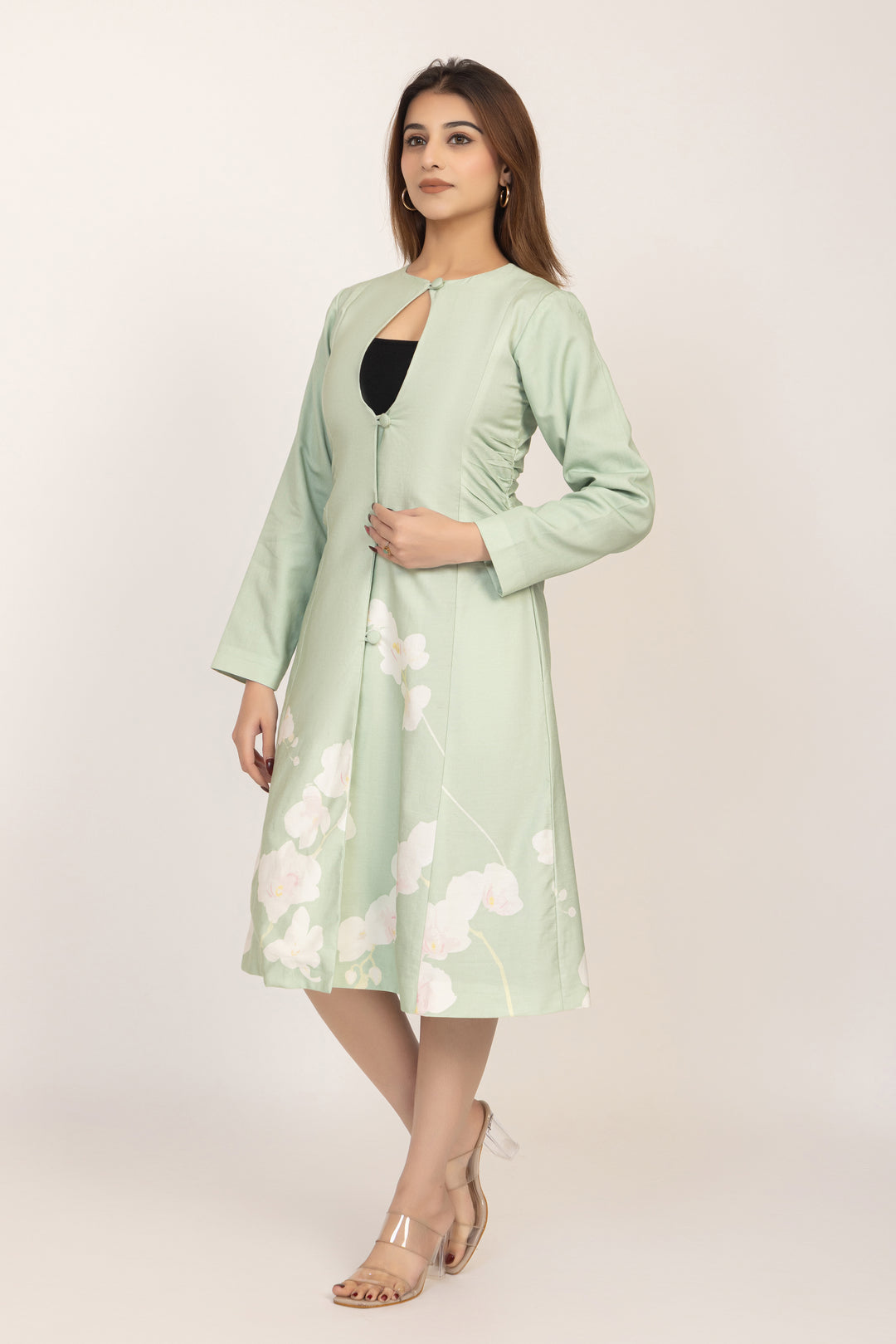 Floral Panel Button-Front Coat