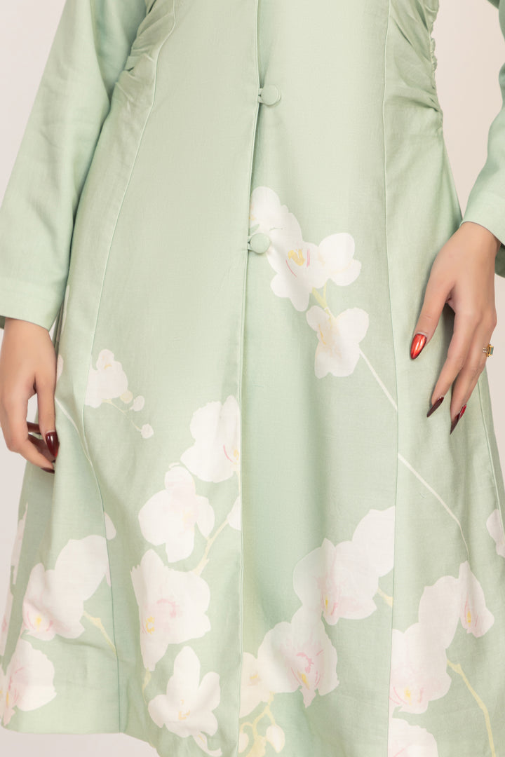 Floral Panel Button-Front Coat