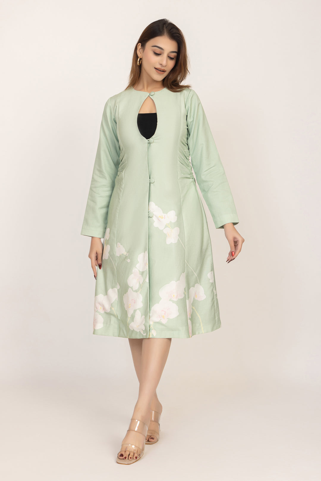 Floral Panel Button-Front Coat