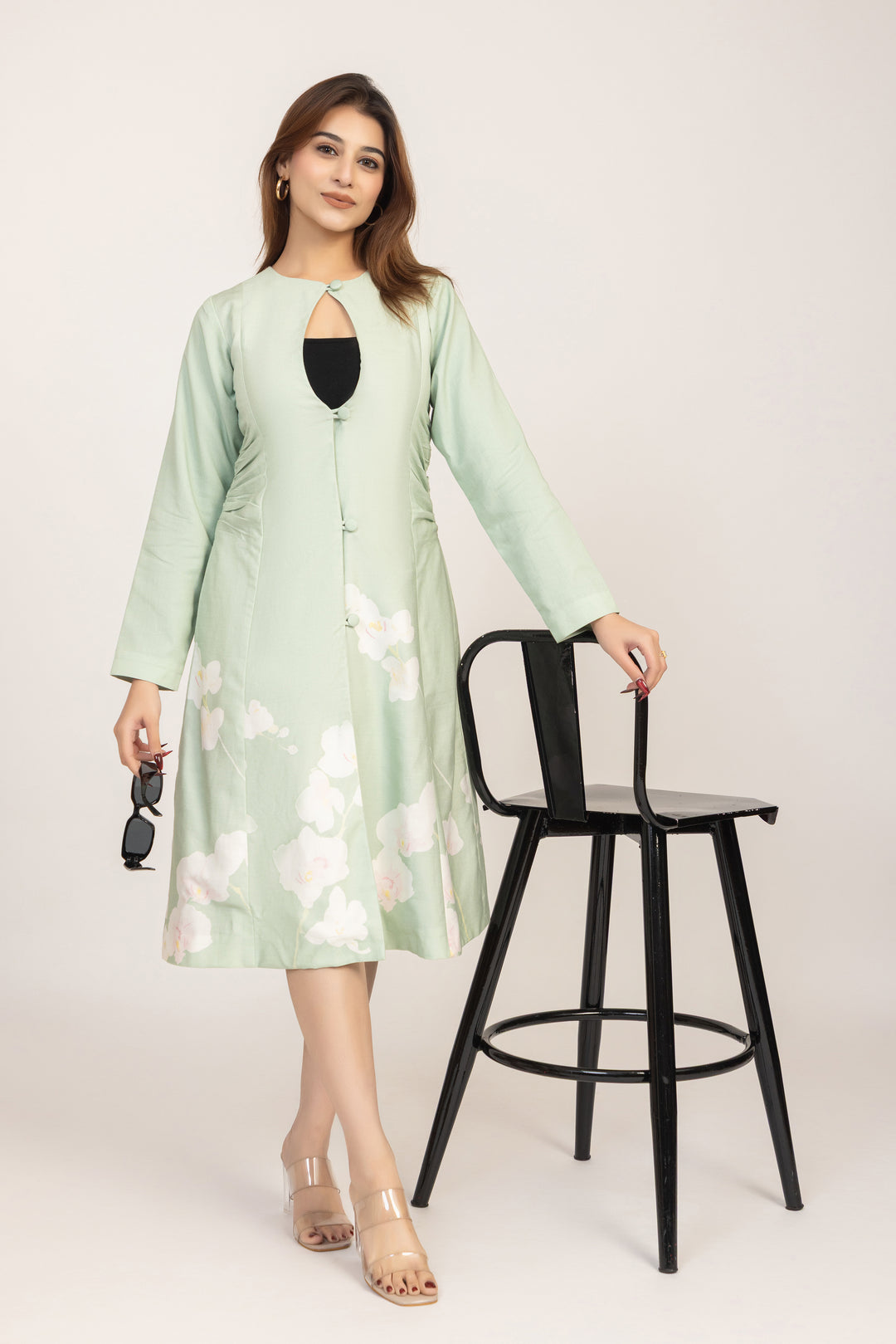 Floral Panel Button-Front Coat