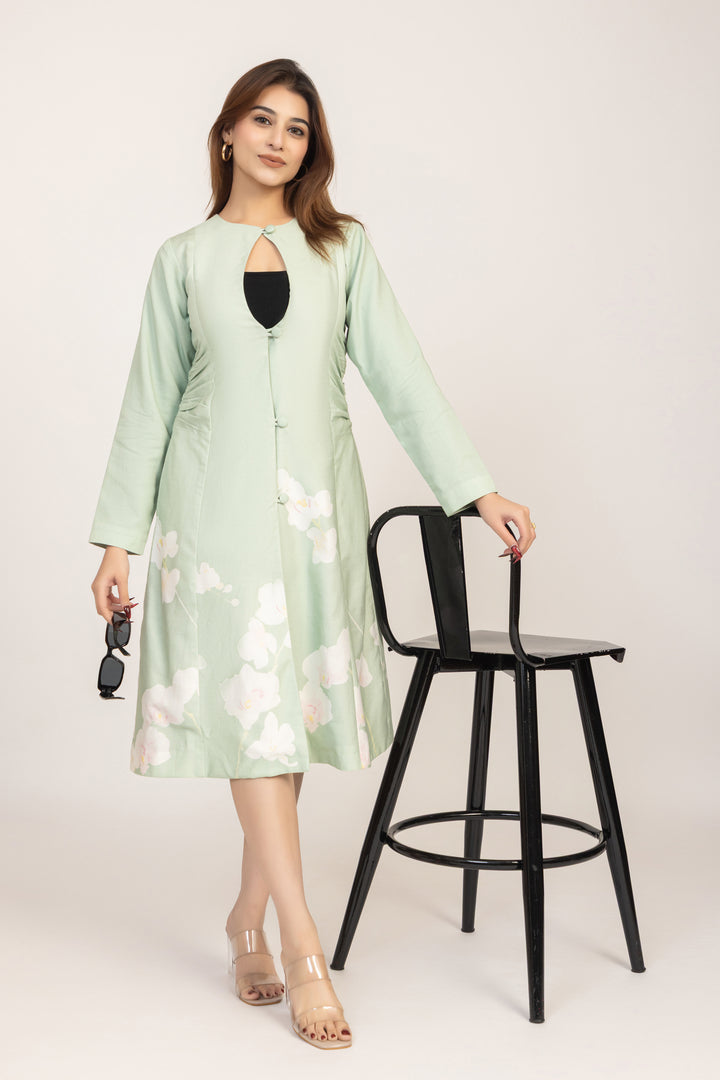 Floral Panel Button-Front Coat
