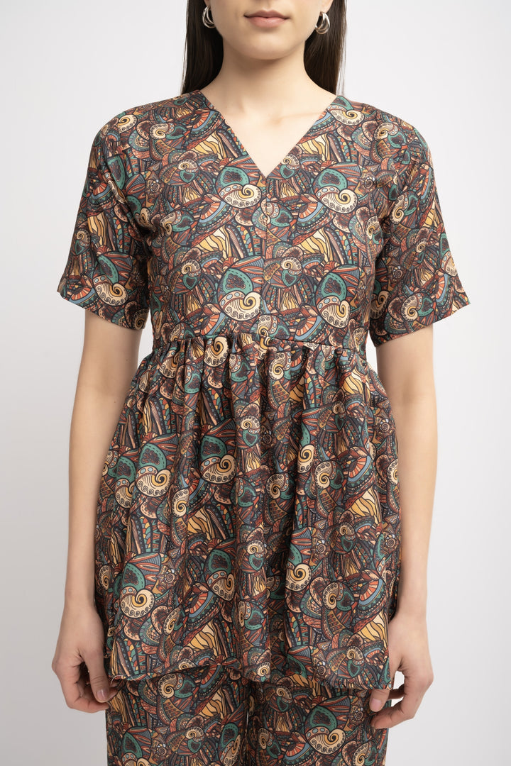 Brown Pleated Co-Ord Set