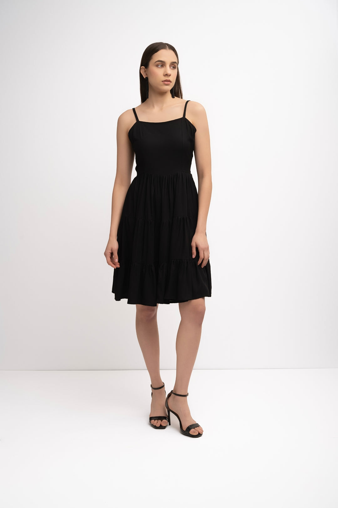 Solid A-line Tiered Dress