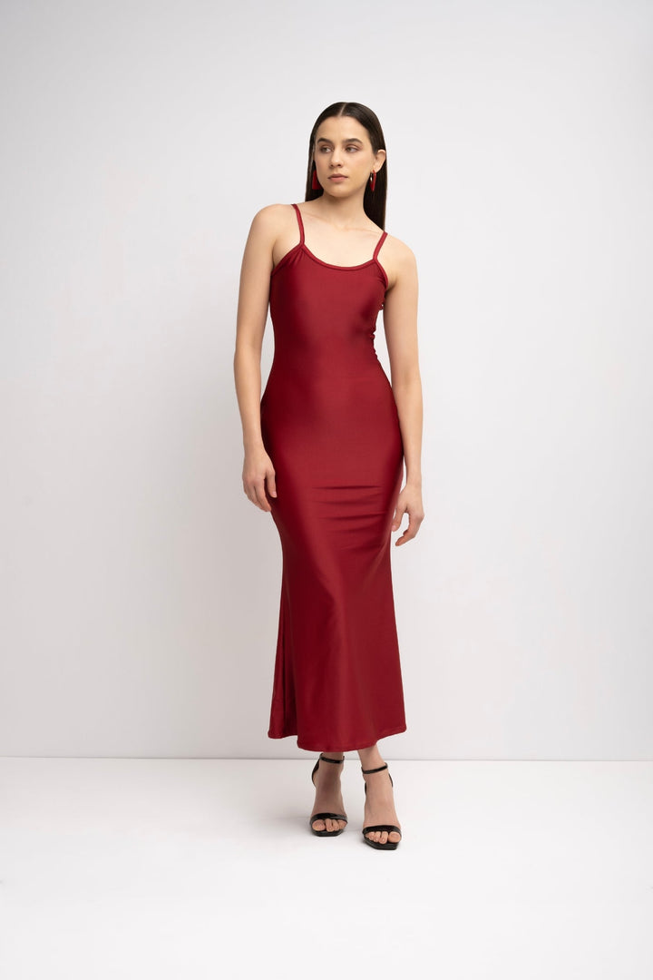 Maroon Body-Con Strap Dress