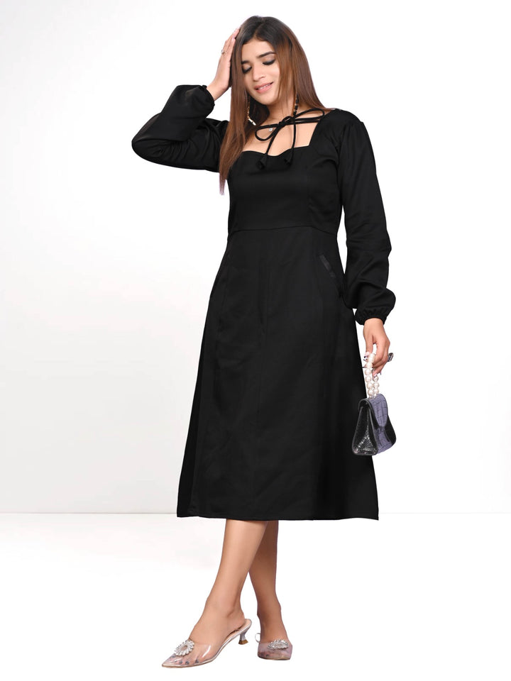 Black One Piece Calf Length Dress