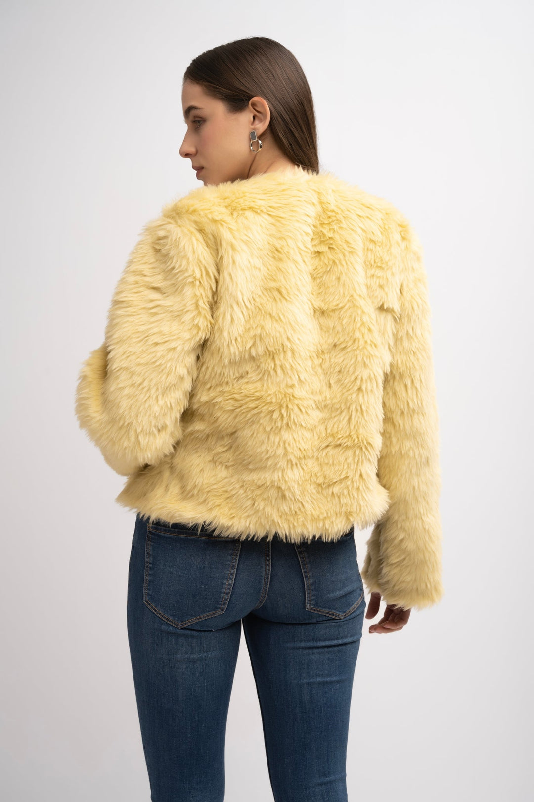 V-Neck Fur Jacket Yellow
