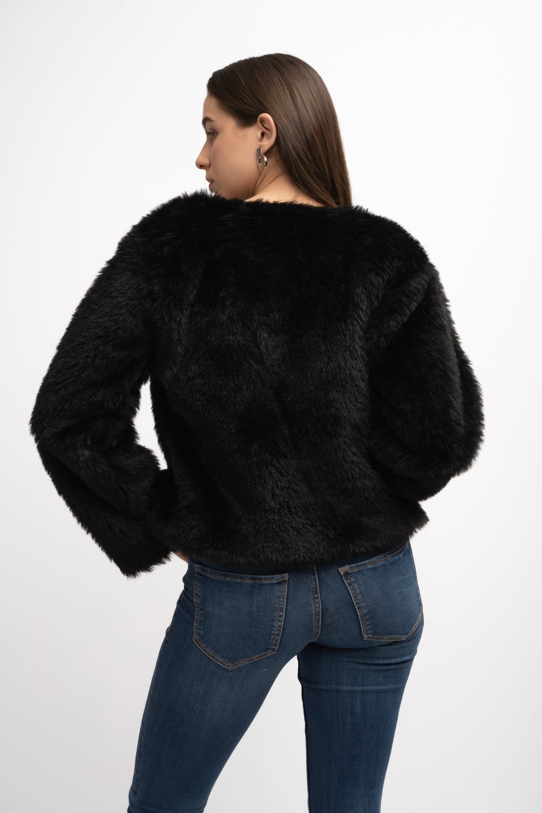 V-Neck Fur Jacket Black