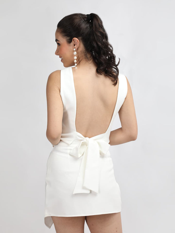 Pleated Backless Tie Sleeveless Top