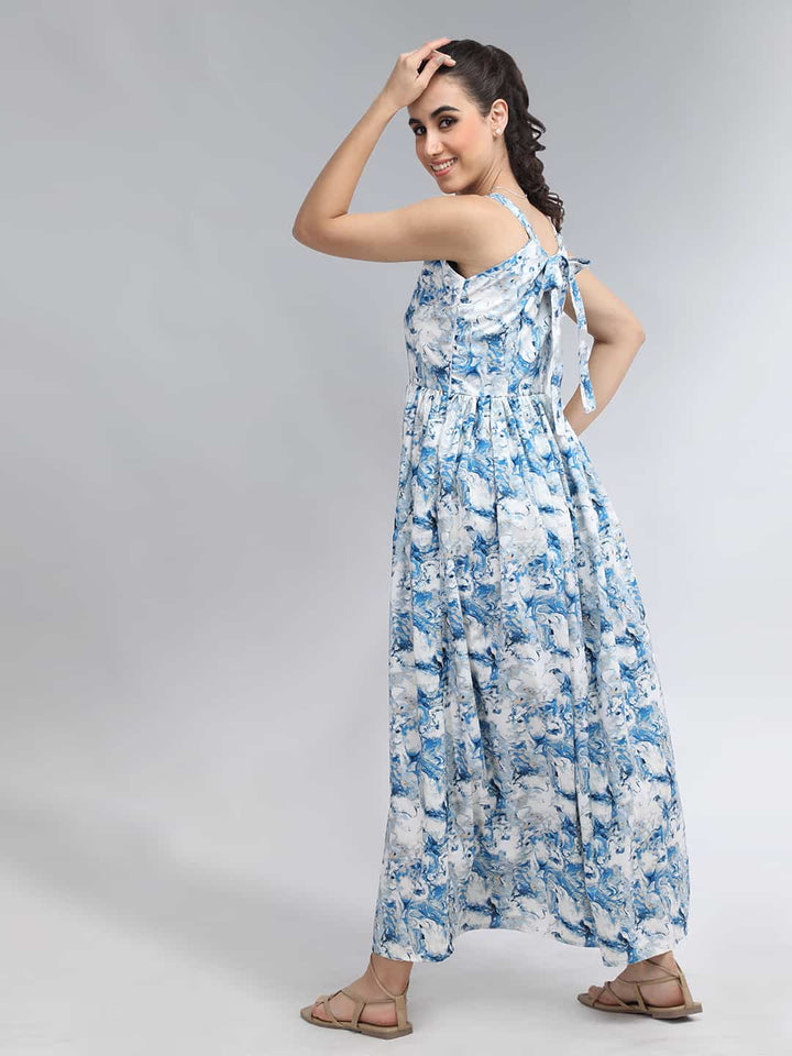 Back Bow Tie Long Floral Dress