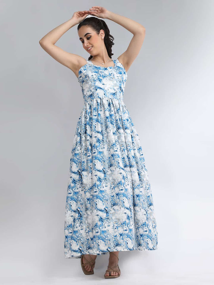Back Bow Tie Long Floral Dress