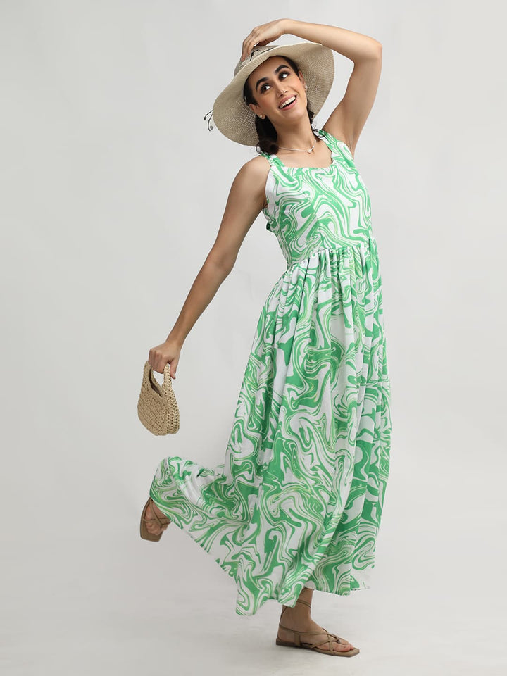 Back Bow Tie Long Floral Dress