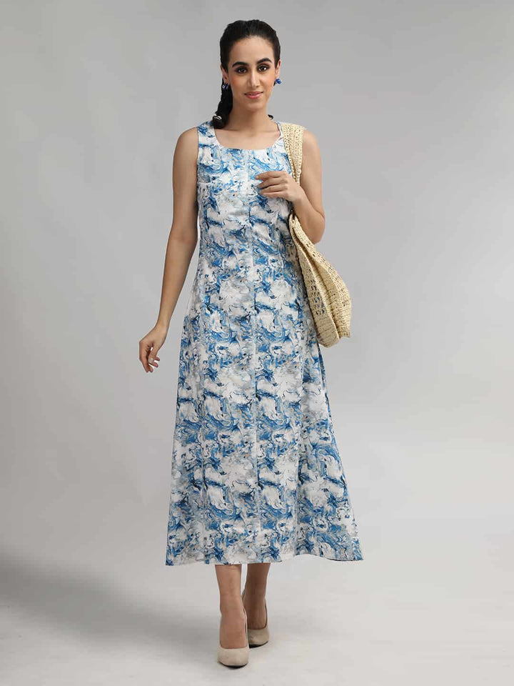 Sleeveless Pleated Long Dress