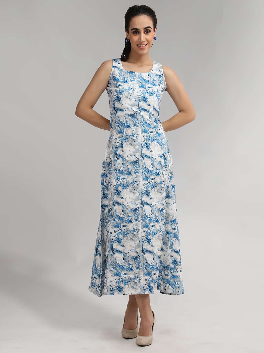 Sleeveless Pleated Long Dress