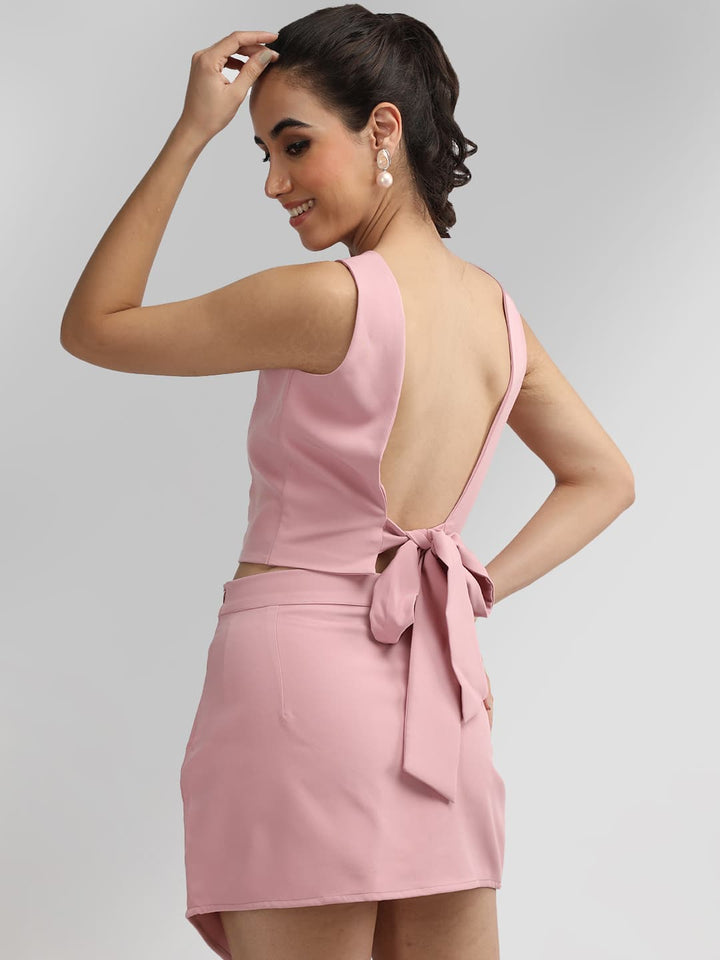 Pleated Backless Tie Sleeveless Top