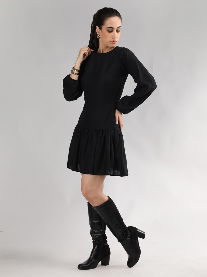 Solid Full Sleeve Short Dress