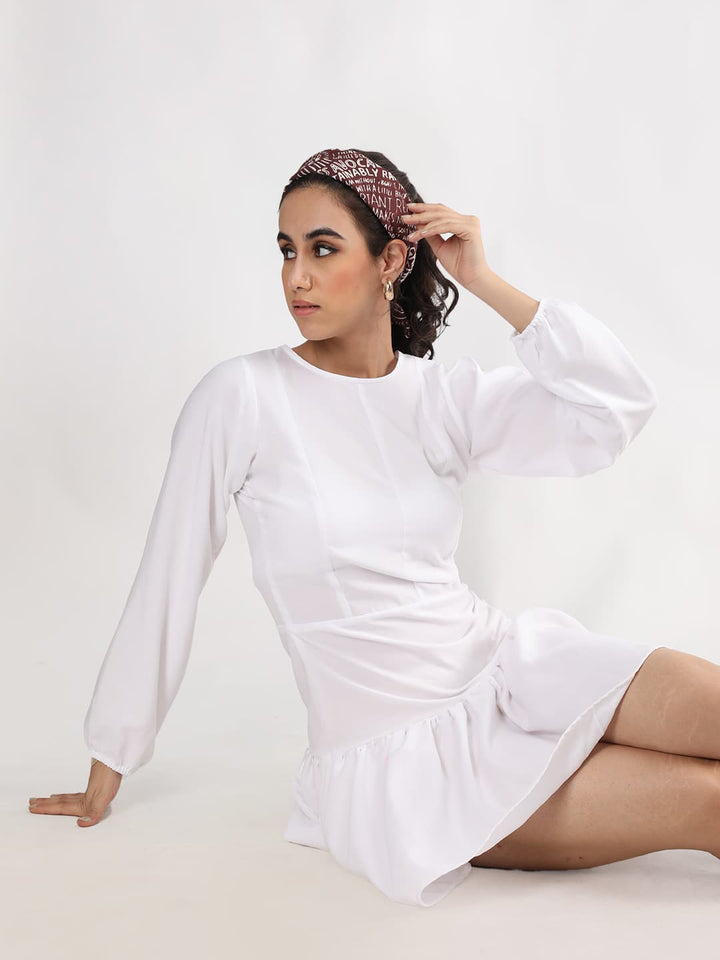 Solid Full Sleeve Short Dress
