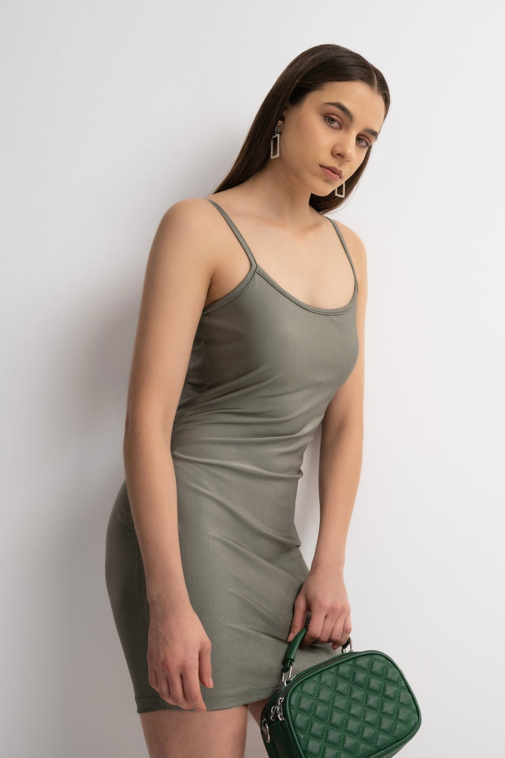 Body-Con Strap Short Dress - Stone Gray