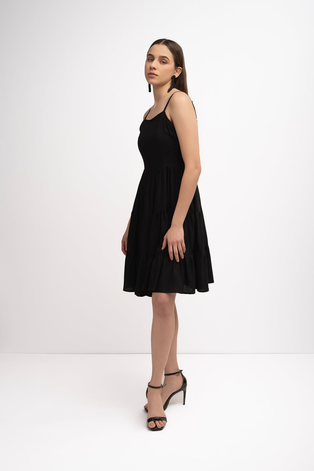 Solid A-line Tiered Dress