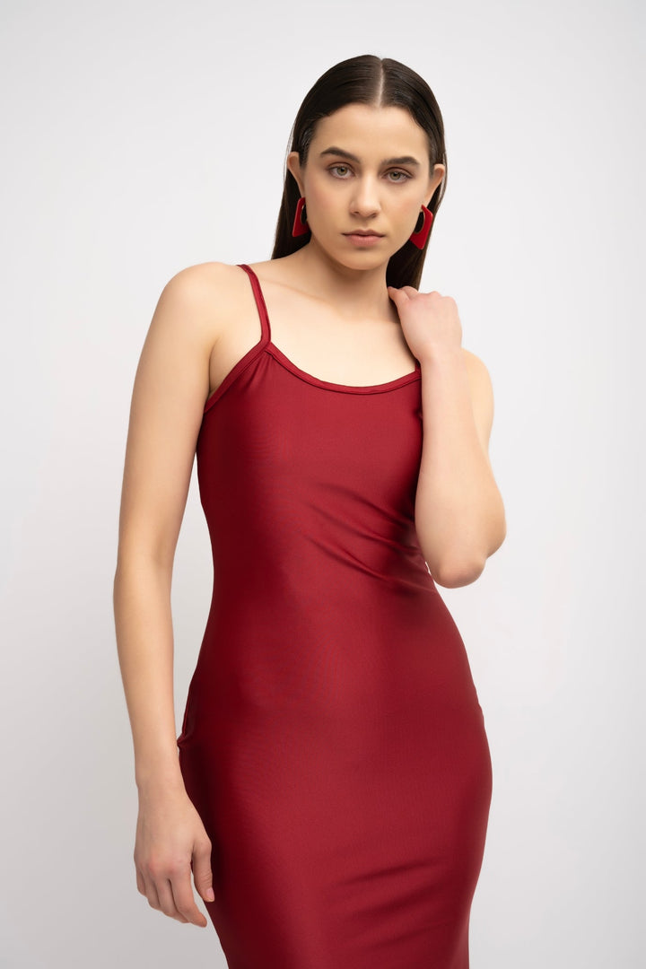 Maroon Body-Con Strap Dress