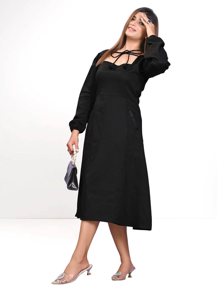 Black One Piece Calf Length Dress