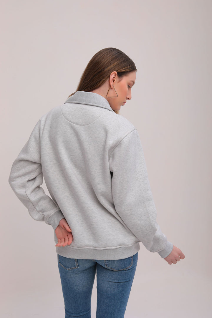 Oversized Fleece Zipper Jacket - Grey Melange