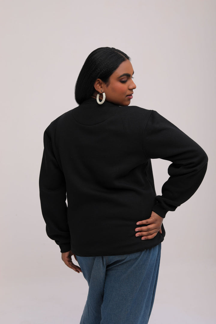 Oversized Dragon Print Fleece Sweatshirt - Black
