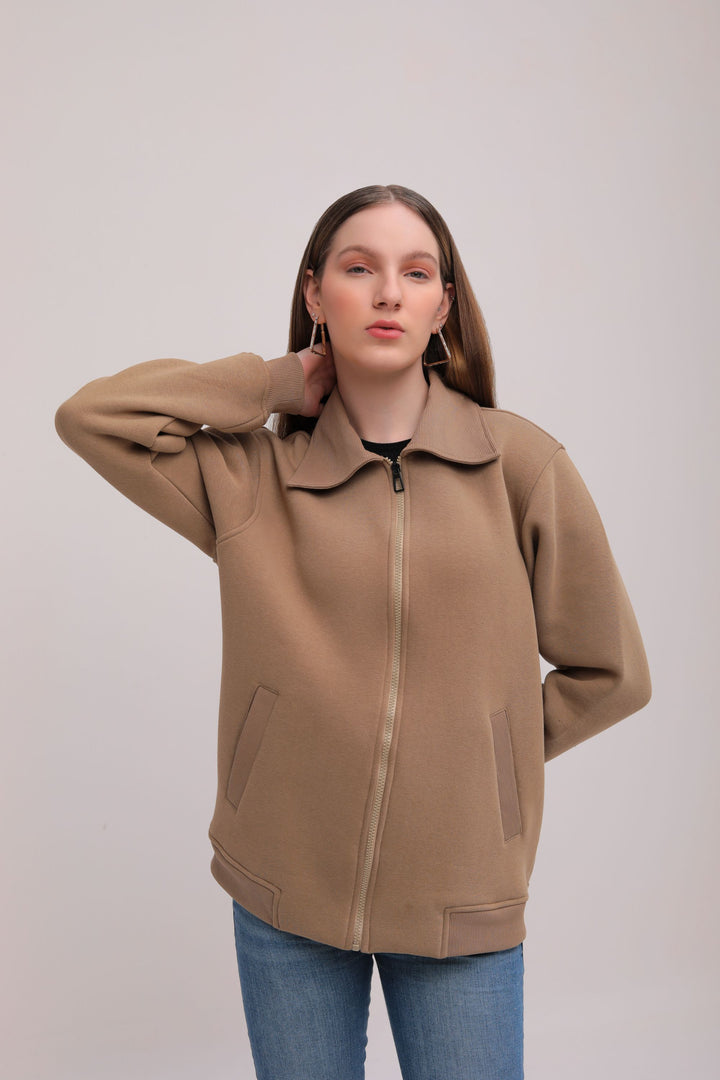 Oversized Tan Zipper Jacket