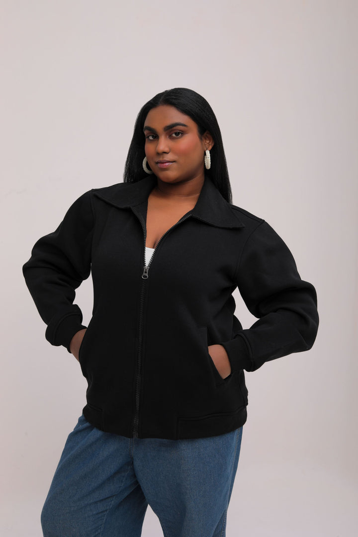 Oversized Black Zipper Jacket