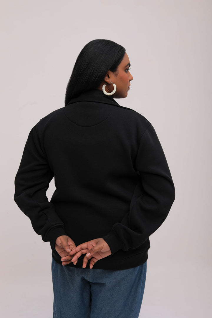 Oversized Fleece Zipper Jacket - Black
