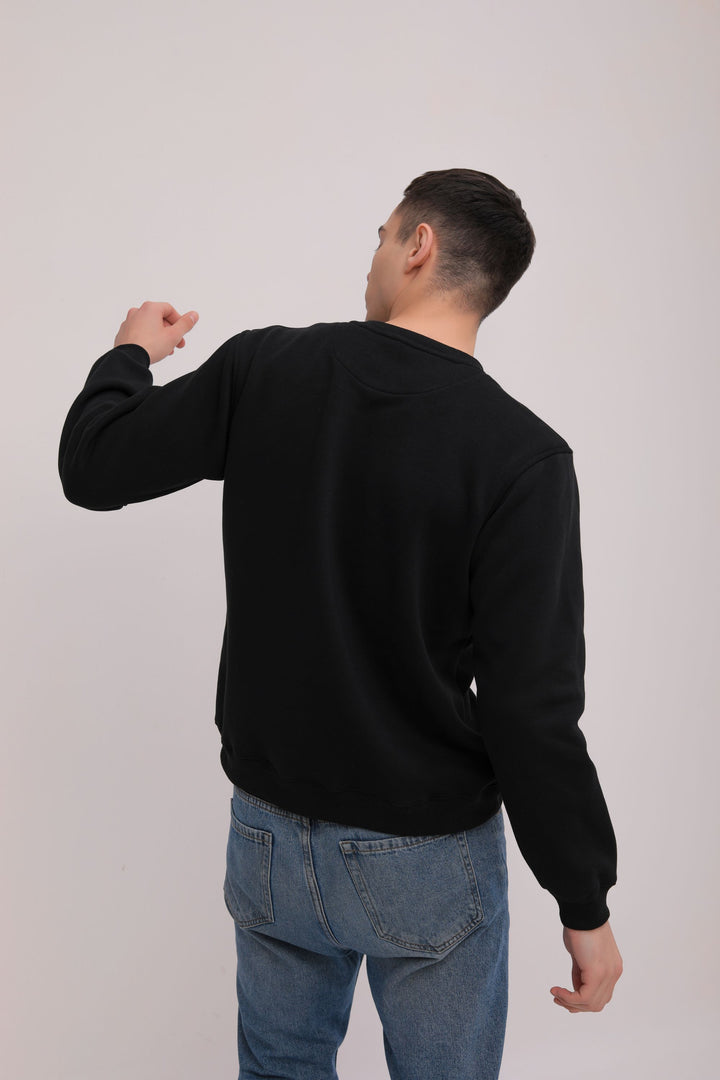 Wolf Print Fleece Sweatshirt - Black