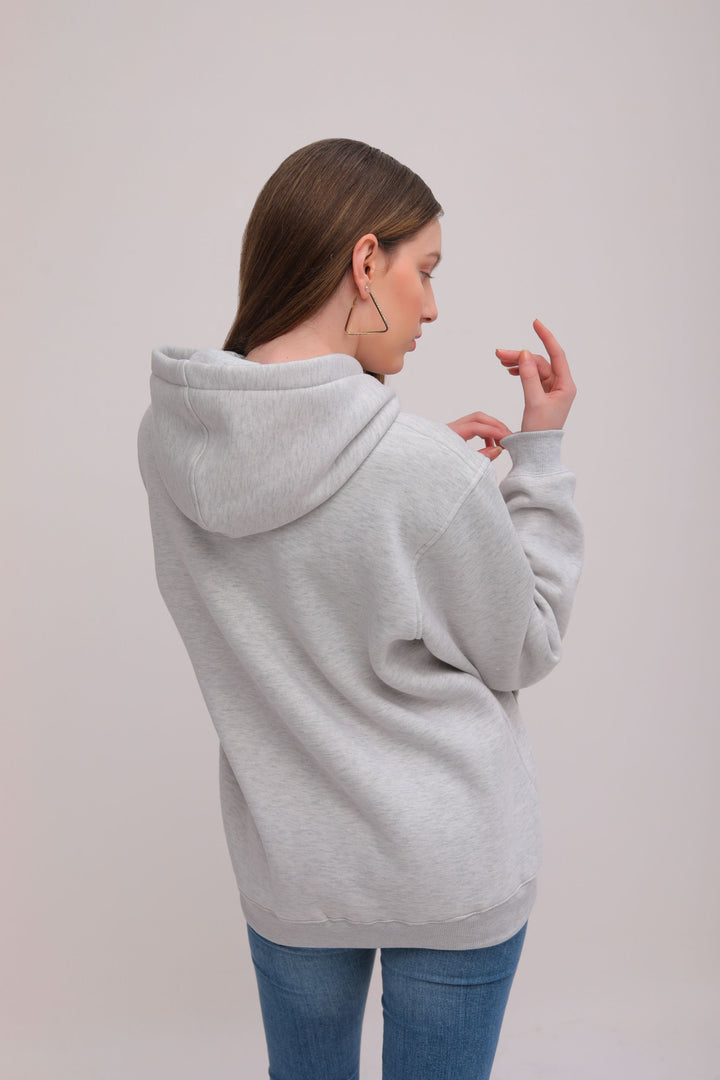 Oversized Essential Solid Pullover Hoodie - Grey Melange