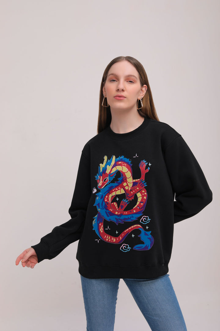 Dragon Print Black Sweatshirt 
