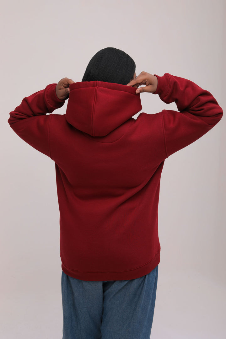 Oversized Asymmetrical Solid Hoodie - Maroon